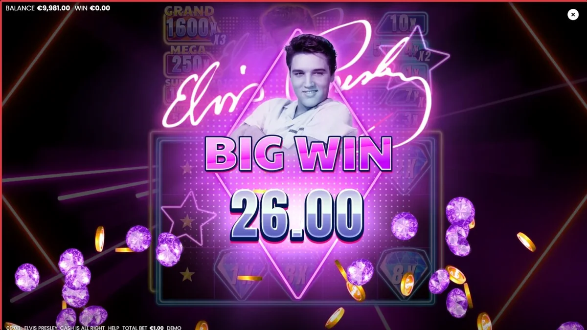 Elvis Presley: Cash is All Right slot neon theme